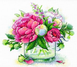 schema punto croce vaso di fiori con petunie