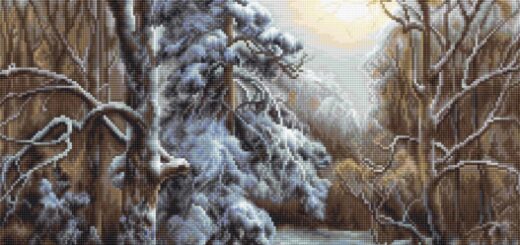 schema punto croce- quadro paesaggio sotto la neve